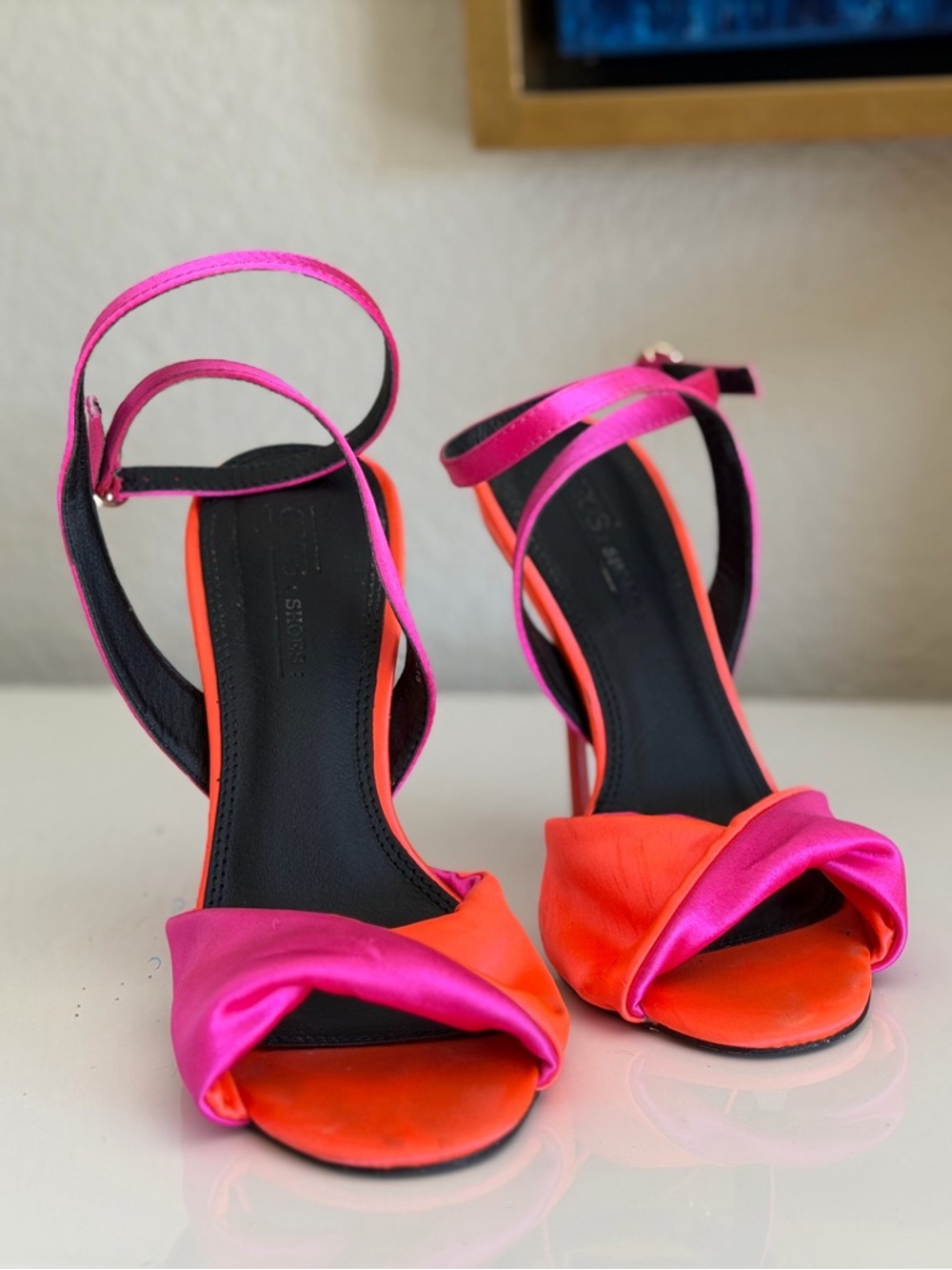 ASOS Pink and Orange Satin Strappy High Heel Sandals